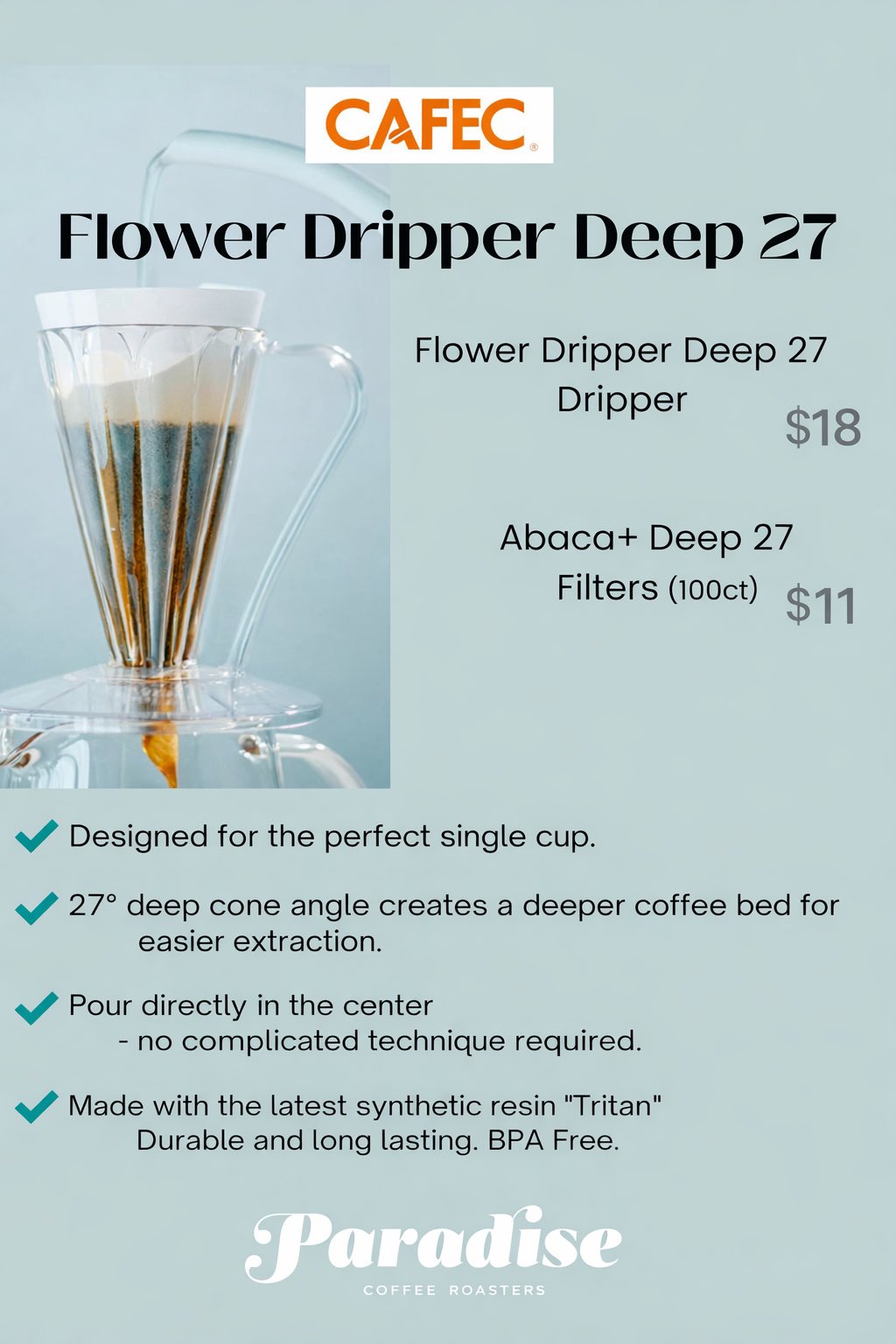 CAFEC Deep 27 Abaca+ Paper Filters (100 filters)