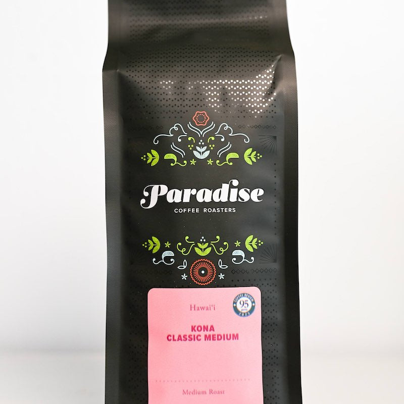 Kona Classic Medium coffee bag from Paradise Coffee Roasters on a white background