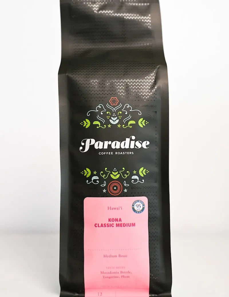 Kona Classic Medium coffee bag from Paradise Coffee Roasters on a white background