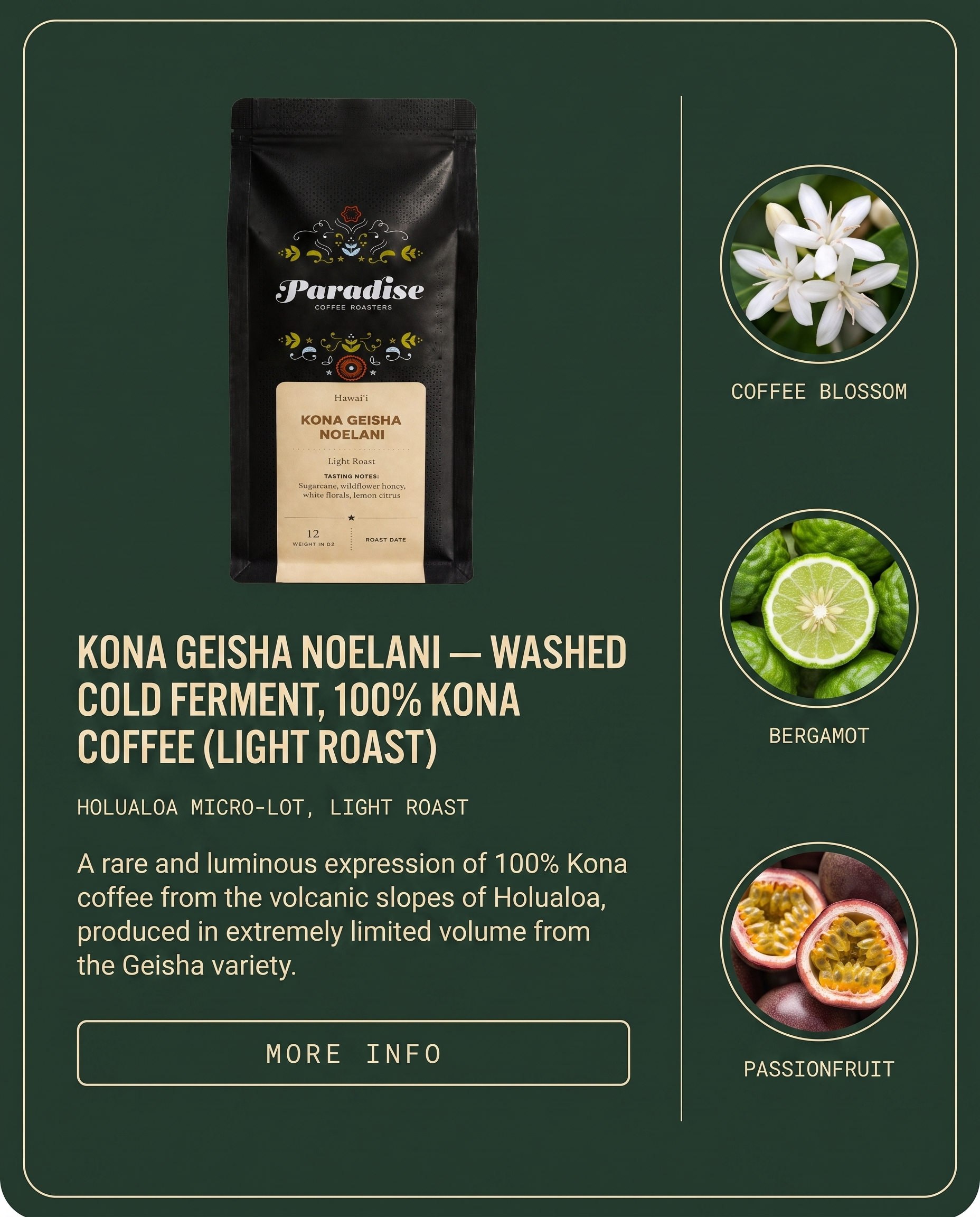 Kona Geisha Noelani — Washed Cold Ferment | 100% Kona Coffee (Light Roast)
